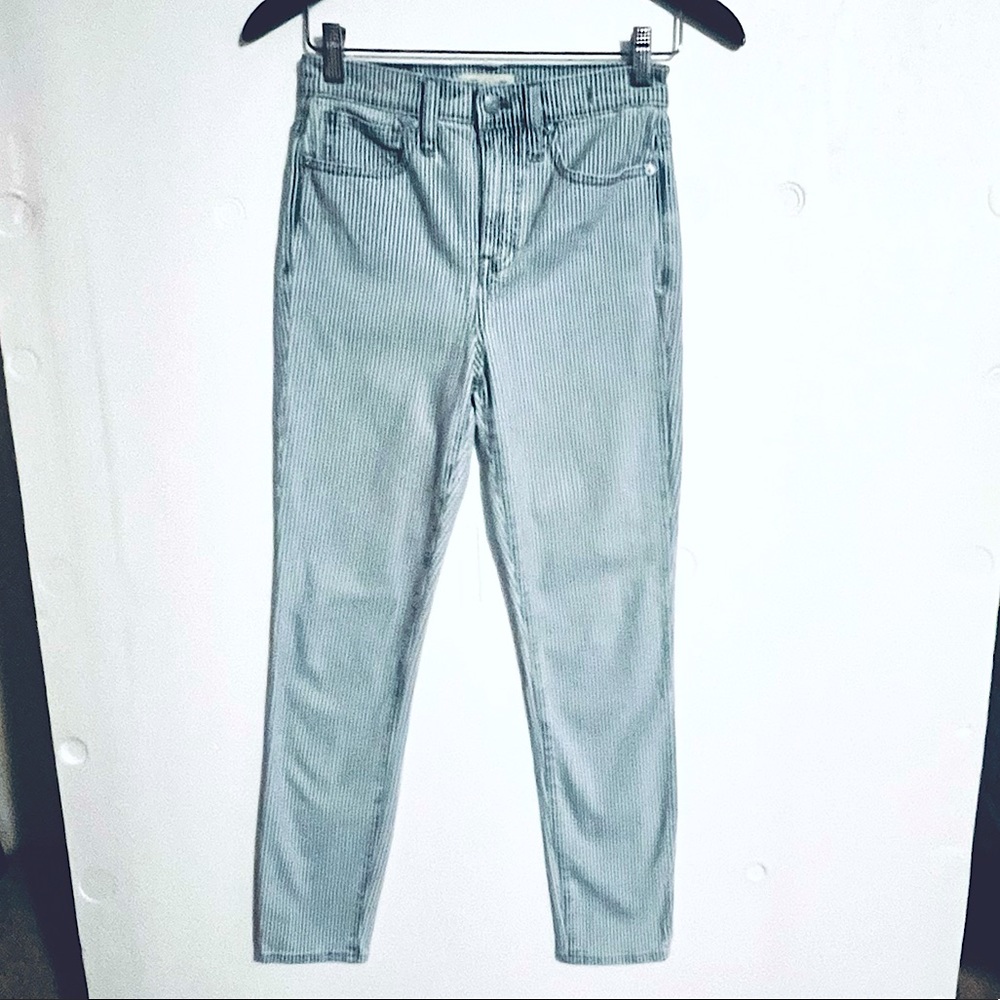 MADEWELL Blue White Striped Women’s High Rise Skinny Crop Jeans Size 24